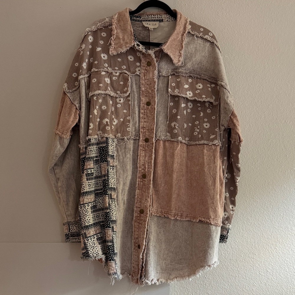 Oli & Hali LARGE Patchwork Blush Jean Jacket Pockets and Buttons